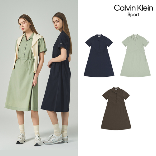 Calvin Klein [신상]26SS 여성 우븐 카라넥 원피스