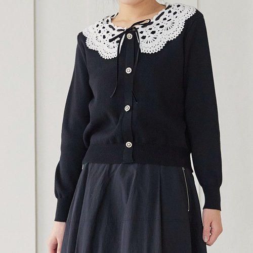 패션플러스 [드마리쥬] 사랑스러운 레이스카라 니트가디건 (DE3B2CD05)