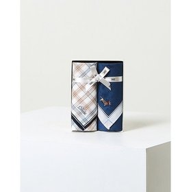 블루 화이트 체크 패턴 면 손수건 2종세트 (DCHA6F064MU)
