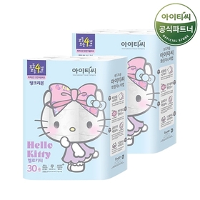 [비밀할인]헬로키티 4겹 천연펄프 화장지 핑크리본 양면데코 30롤x2팩