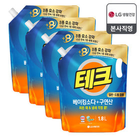 [비밀] 테크 베이킹소다+구연산 액체세제 일반 드럼 겸용 리필 1.8L x 4개