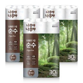 미래생활 나무야나무야 도톰한3겹 순수 화장지 27m x 30롤 x 3팩