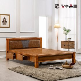 장수온돌 온재서랍 가죽형 홍맥반석 돌침대 온열 건강 퀸침대