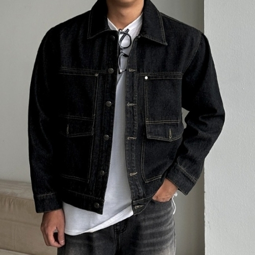패션플러스 [피팅남] 남자 채프 오버핏 입체포켓 워싱 데님 청 자켓