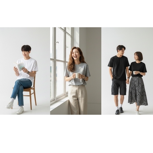 남녀공용 라운드 브이넥 카라넥 면티셔츠 8벌