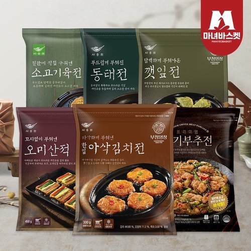 (주)사옹원 마녀바스켓 명절모듬전 6종 6팩(오미산적+깻잎전+육전+동태전+고기부추전+김치전)
