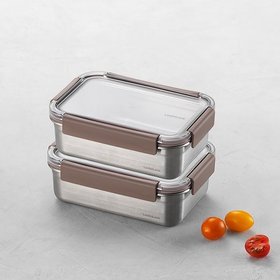 [2P] 락앤락 스텐 모듈러 밀폐용기 직사각 1L 2개 구성