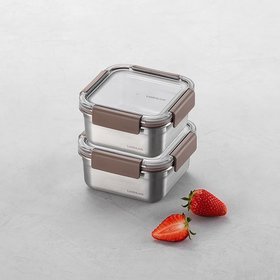 [2P] 락앤락 스텐 모듈러 밀폐용기 정사각 700ml 2개 구성
