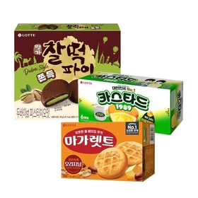 두쫀쿠 찰떡파이 피스타치오맛 x1+카스타드 138g x1+마가렛트 오리지널 176g x1