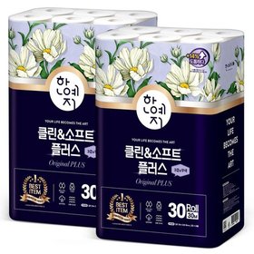 [비밀특가] 천연펄프 화장지 클린앤소프트 플러스 3겹 30M 30롤 2팩
