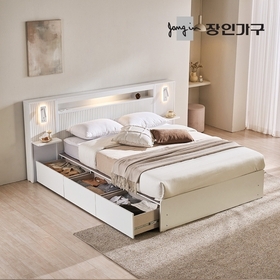 클리브 호텔 평상형 서랍 빅수납 LED 침대 프레임 LK (높이 300)+조명 협탁2 (주문제작)