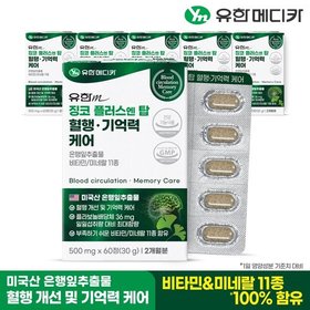 [유한메디카] 징코 플러스 엔 탑 혈행 기억력 케어 60정x6개(12개월)