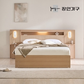 클리브 호텔 평상형 서랍 수납 LED 침대 프레임 Q (높이 230)+본넬+조명 협탁2