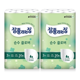 [비밀특가] 순수 클로버 천연펄프 화장지 27m x 30롤 x 2팩