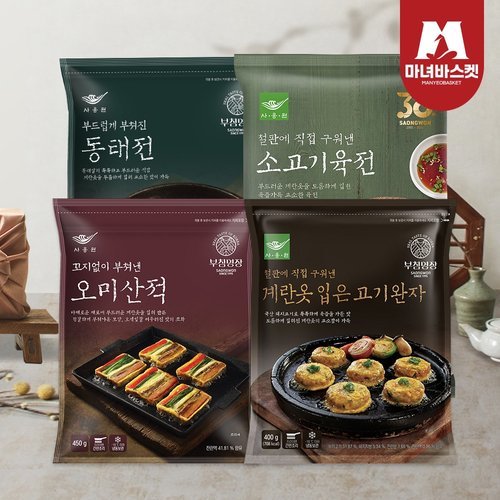(주)사옹원 마녀바스켓 명절모듬전 4종 계란고기완자400g+오미산적450g+동태전300g+소고기육전350g