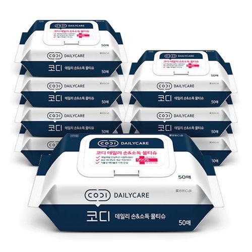 코디 쌍용씨앤비 코디 데일리 손 소독 물티슈 캡형 50매 8팩