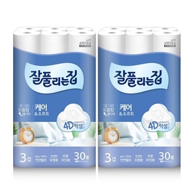 [비밀특가] 케어앤소프트 천연펄프 화장지 27M x 30롤 x 2팩