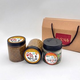 [한칼식품] 매콤밥도둑 2종 선물세트(땡초비빔된장 400g 2개 + 멸치맵찬 350g 1개)