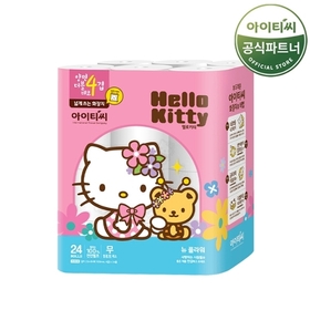 [비밀할인]헬로키티 4겹 천연펄프 화장지 플라워 (25Mx24롤) 1팩 24롤