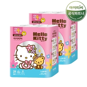 [비밀할인]헬로키티 4겹 천연펄프 화장지 플라워 (25Mx24롤) 2팩 48롤
