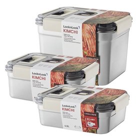 [3P]숨쉬는 무연마 스텐 김치통 직사각 4L+5L+9.2L 구성 3개세트 김치냉장고 맞춤