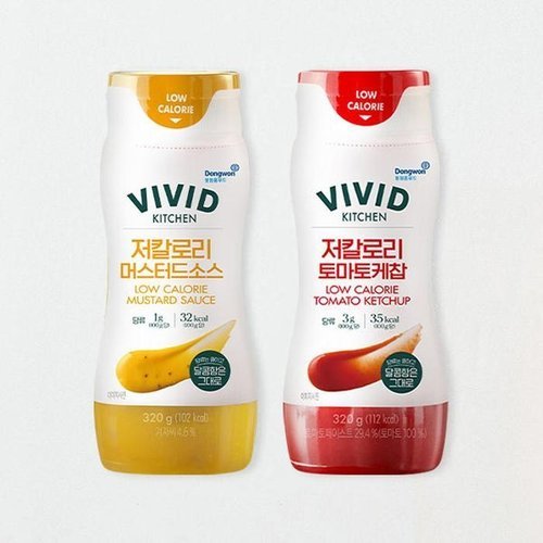 셀러허브 식품 동원홈푸드 비비드키친 저칼로리 소스 320g 2종 ( 토마토케찹 + 머스터드소스)