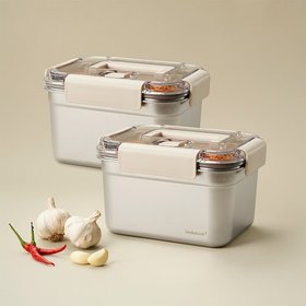 [2P]숨쉬는 무연마 스텐 김치통 직사각 3.7L 2개 구성