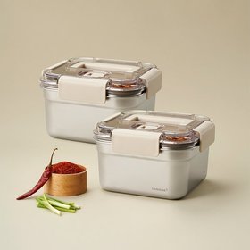 [2P]숨쉬는 무연마 스텐 김치통 정사각 2.8L 2개 구성